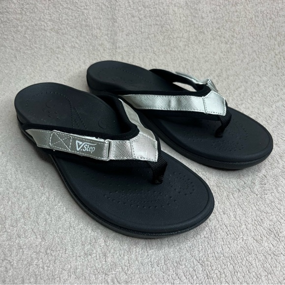 V-Step Adjustable Flip Flops Sandals-Black & Silver-Women’s 6.5 & 8.5-Casual-NEW - Picture 5 of 12